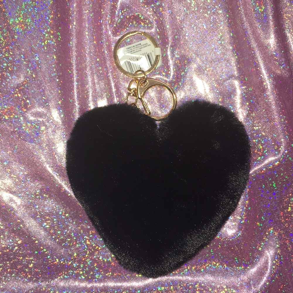 Black Fuzzy Heart Keychain